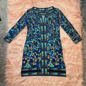 BCBGMaxAzria Women's‎ Size Small Dress Blue Black Polka Dot A-Line Key Hole